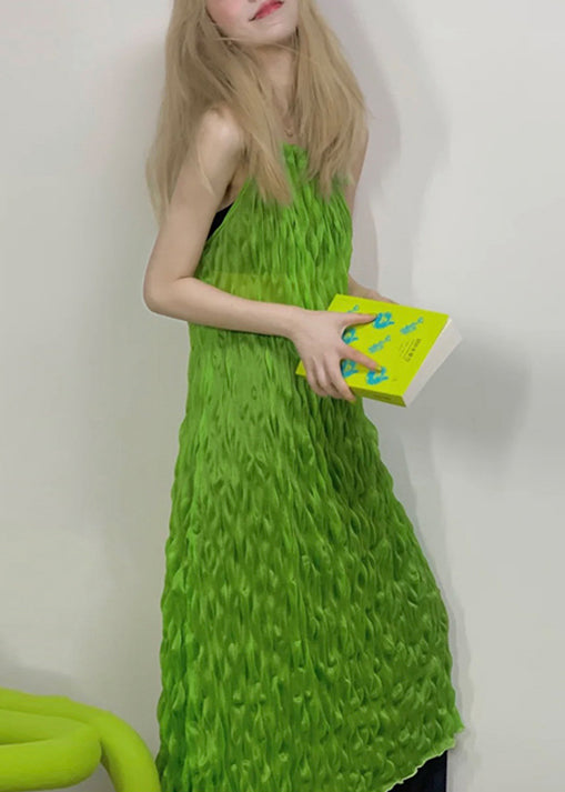 Simple Green Lace Up Spaghetti Strap Dress Sleeveless