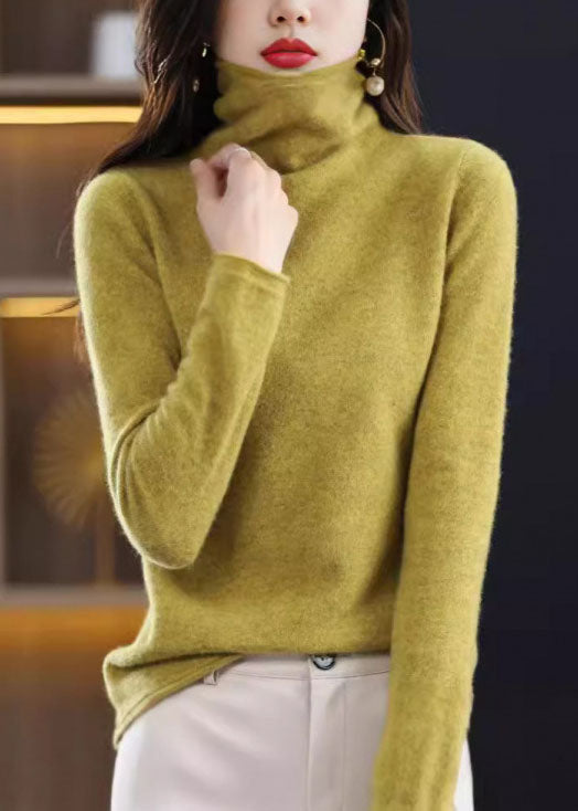Yellow Turtle Neck Slim Fit Woolen Knit Pullover Spring
