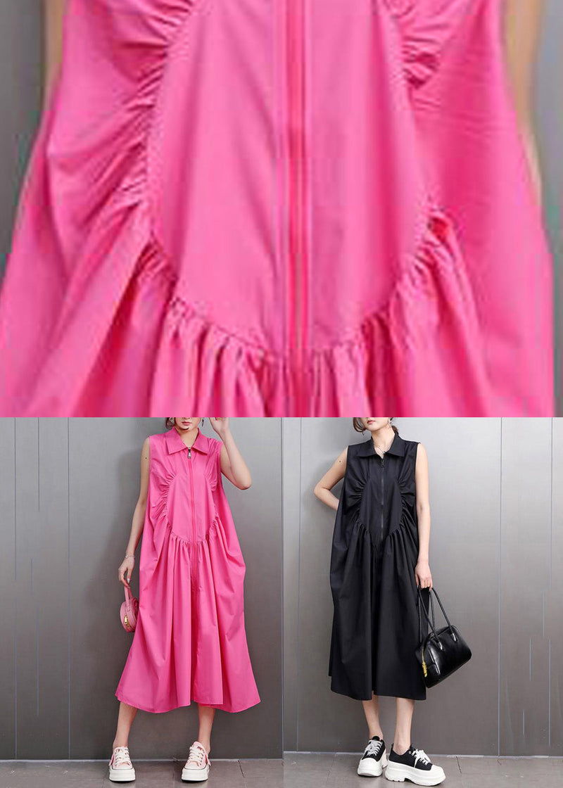 Red Peter Pan Collar Zippered Maxi Dress Sleeveless