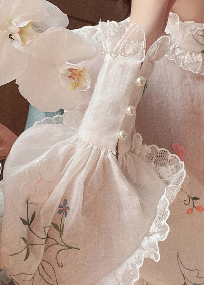 Fitted White Printing Shirts and Maxi Skirts Two Pieces Set Spring