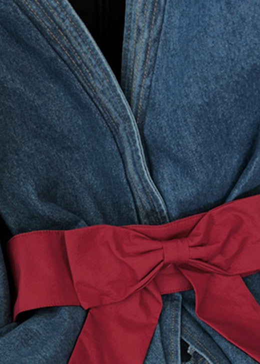 Blue Asymmetrical Bow Patchwork Denim Top Fall