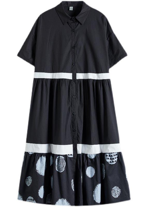Stylish Black Print Cotton Patchwork a Line Summer Long Dress