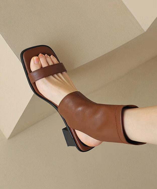 Hollow Out Chunky Sandals Black Cowhide Leather