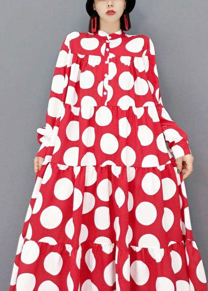 Red Dot Patchwork Dress Fall Long Sleeve