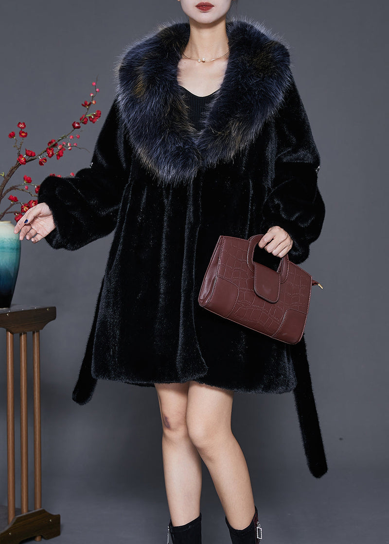 Black Thick Faux Leather and Fur Coat Outwear Oversized Winter