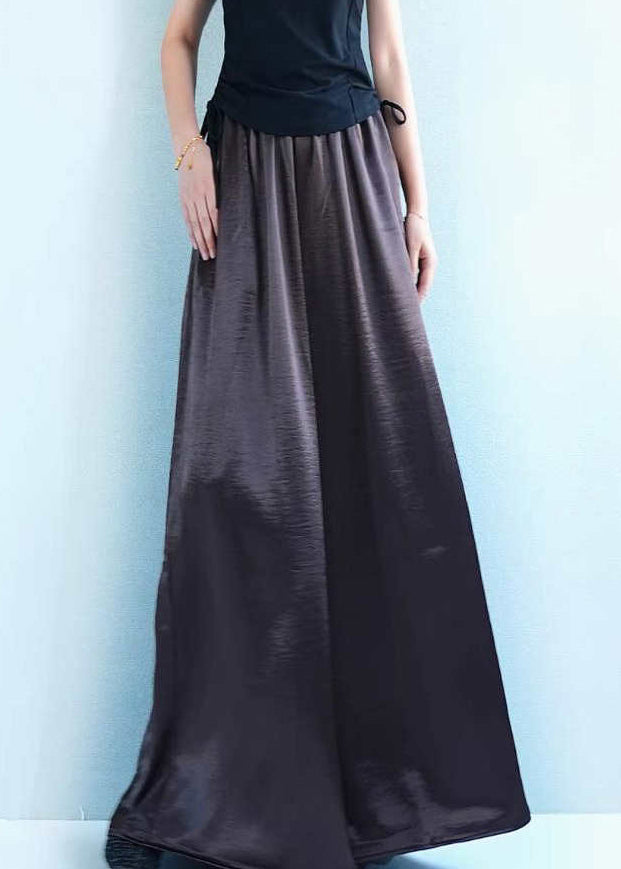 Loose Coffee Pockets Silk Wide Leg Pants Summer