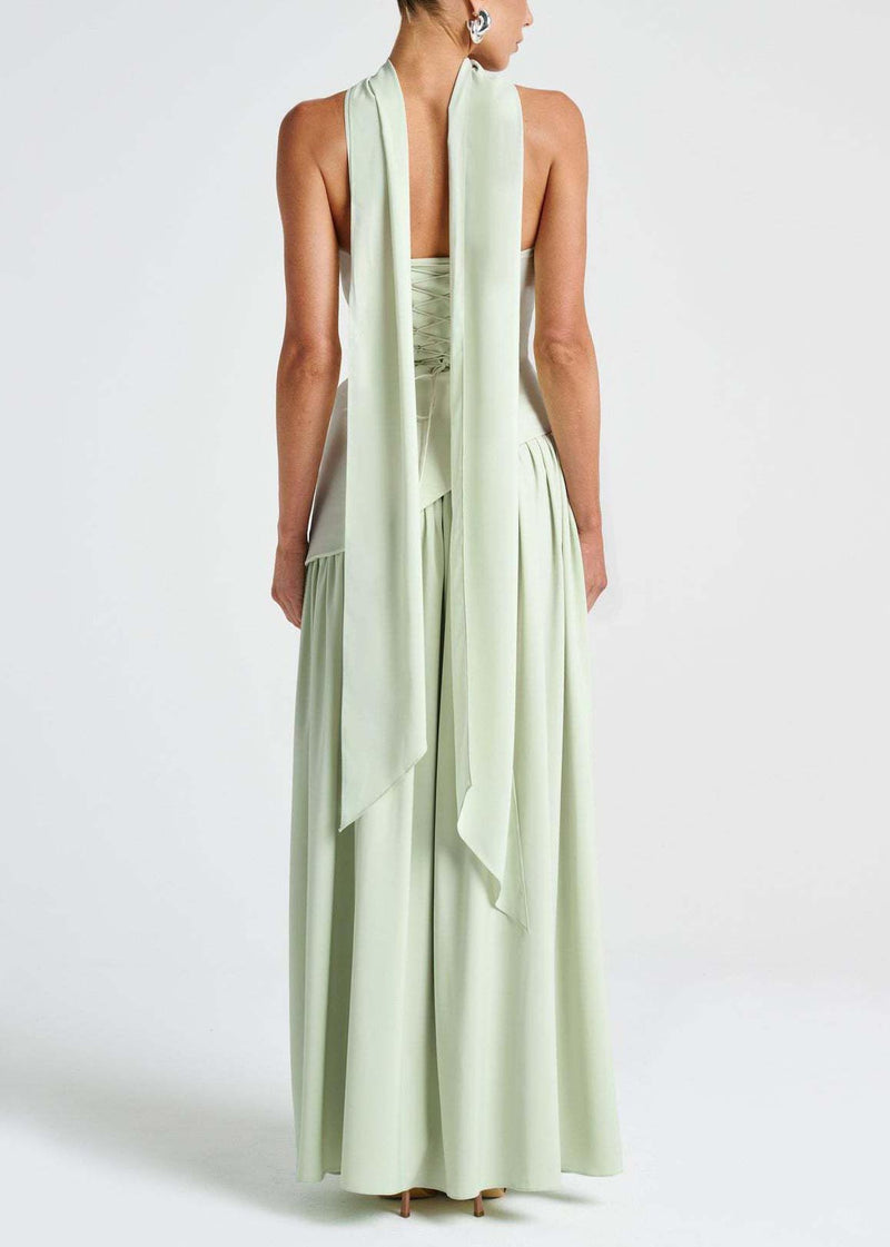 Boutique Light Green Side Open Scarf Strapless Dresses Summer