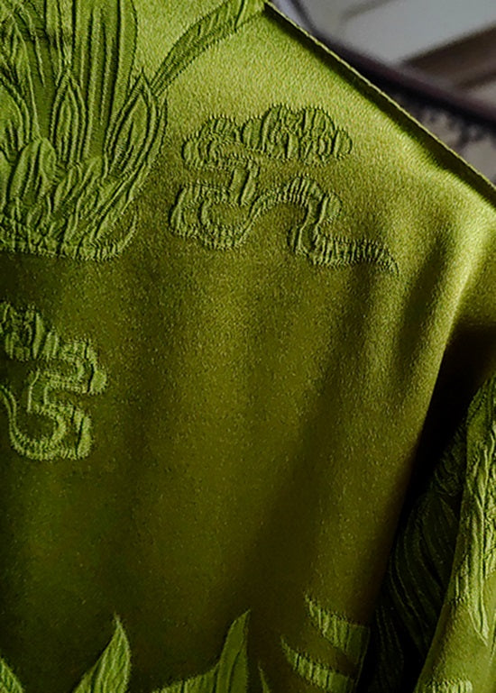 Modern Green O-neck Jacquard Patchwork Silk Tops Spring
