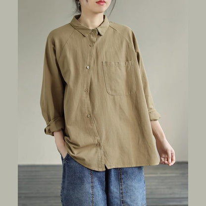 Diy Khaki Tunics for Lapel Pockets Clothing Spring Shirt