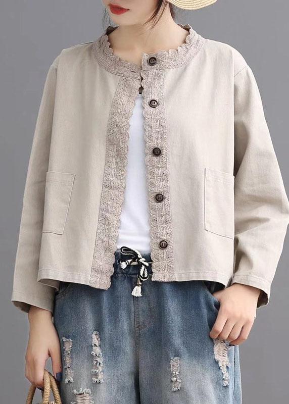 Black Button Embroideried Fall Denim Coat