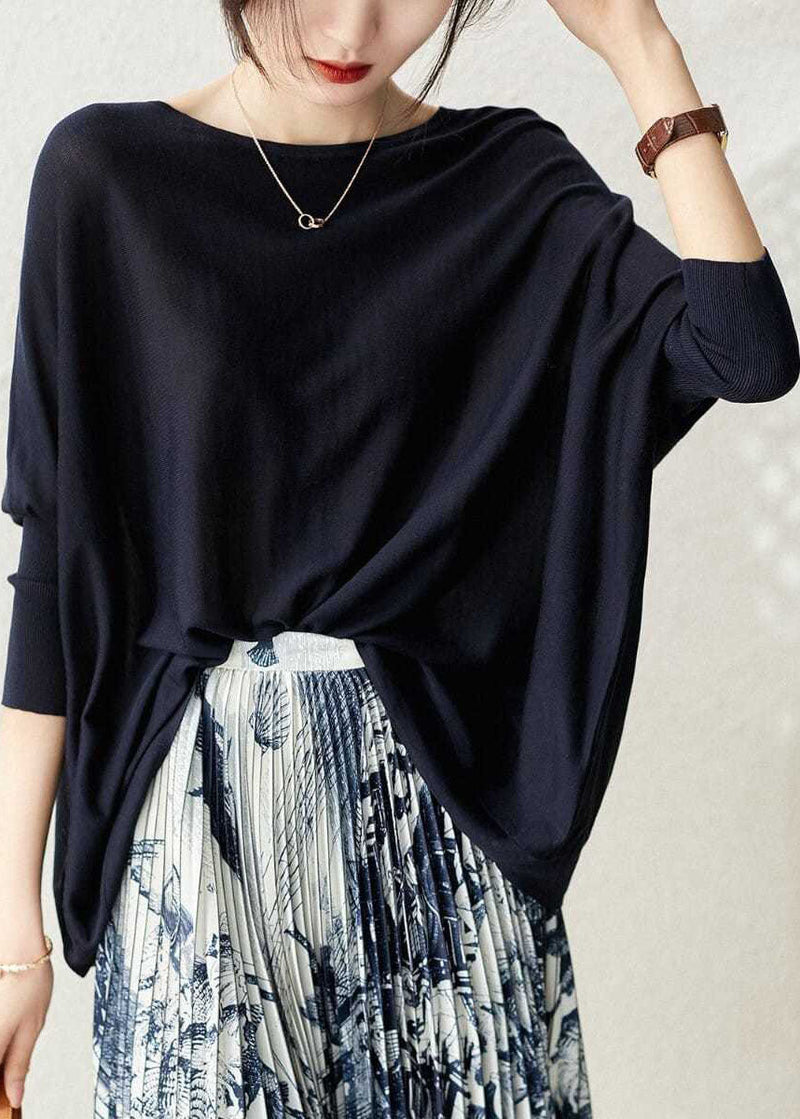 Navy O-neck Oversized Knit Top Batwing Sleeve