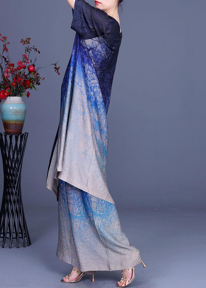 Print Gradient Top + Wide Leg Pants Two Piece Set