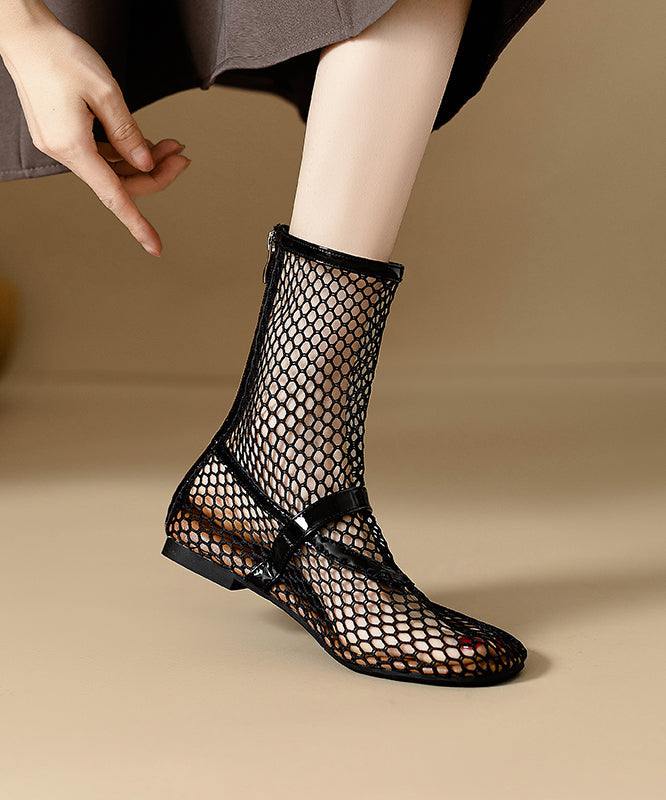 Black Boots Hollow Out Breathable Mesh Splicing