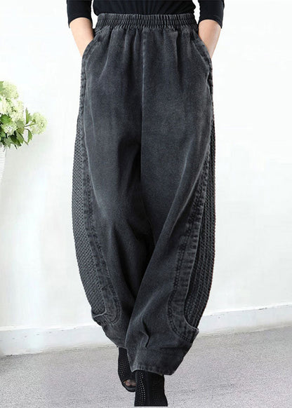 Grey Pockets Patchwork Harem Fall Denim Pants