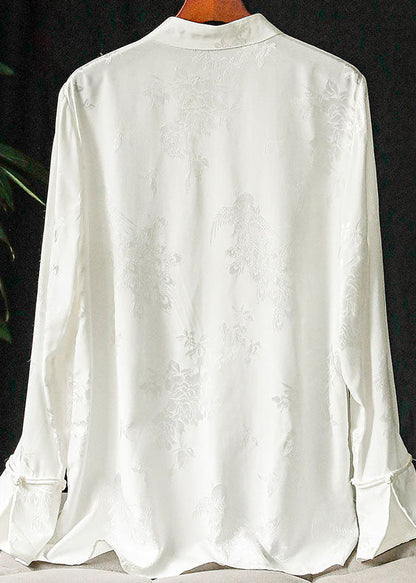 Yellow Mandarin Collar Jacquard Tassel Silk Shirt Top Long Sleeve