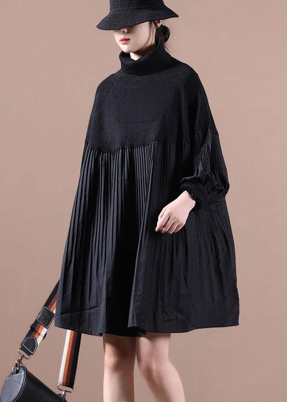 Chocolate High Neck Patchwork Fall Sweater Dress