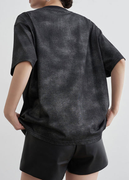 Black O Neck Hollow Out Cotton T Shirt Summer