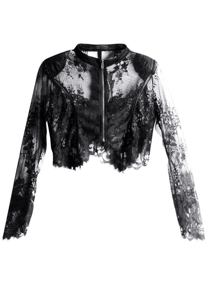 Black Zippered Tulle Summer Shirt Tops Long Sleeve