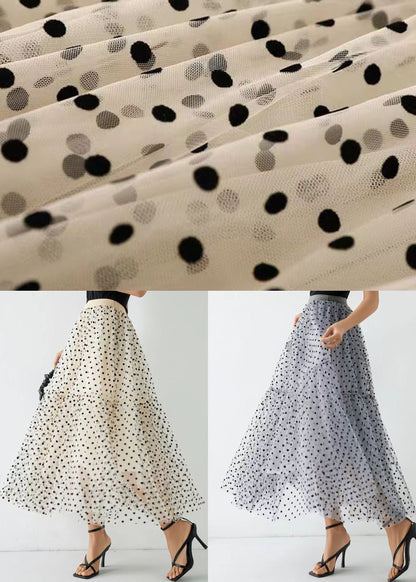 Grey Dot Wrinkled Patchwork Elastic Waist Tulle Skirt Spring