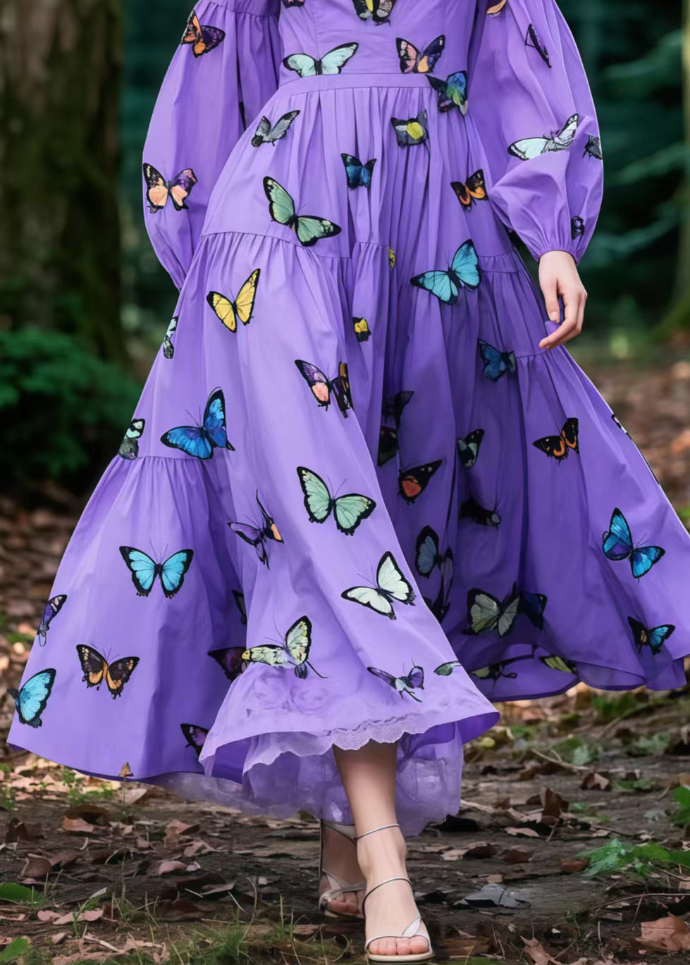 Purple Butterfly Exra Large Hem Cotton Holiday Dress Spring