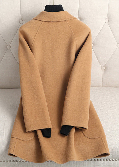 Loose Camel Notched Button Woolen Coats Fall
