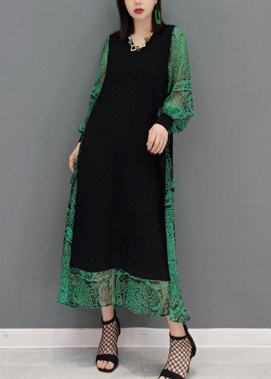 Diy Green O-neck Tie Waist Lace Patchwork Knit Dress Spring