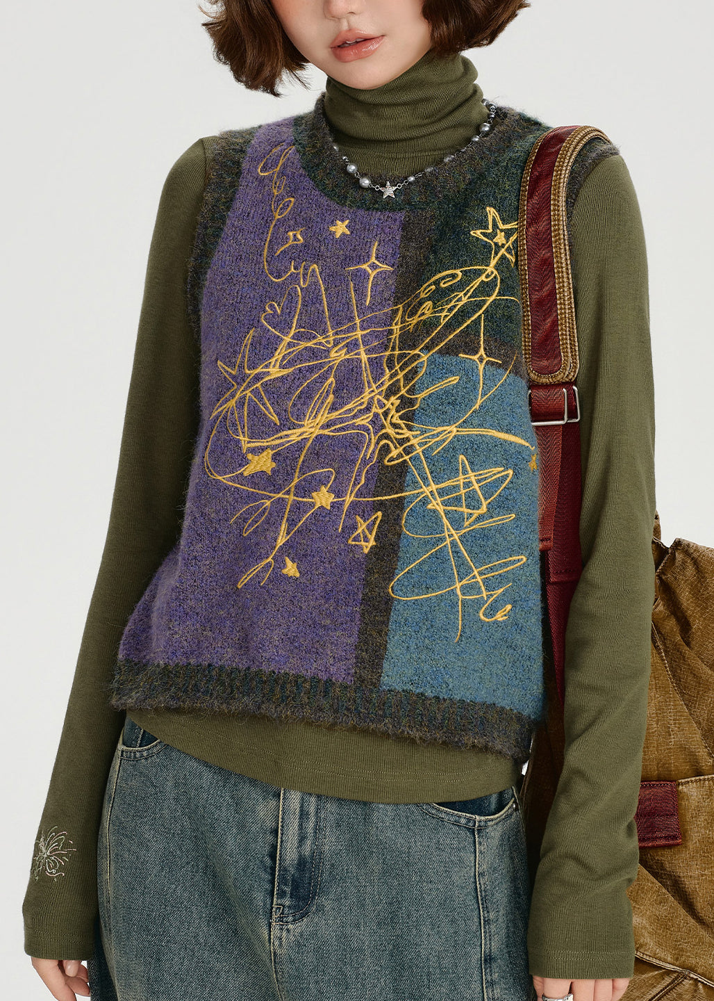 Colorblock O Neck Knit Vest Tops Sleeveless