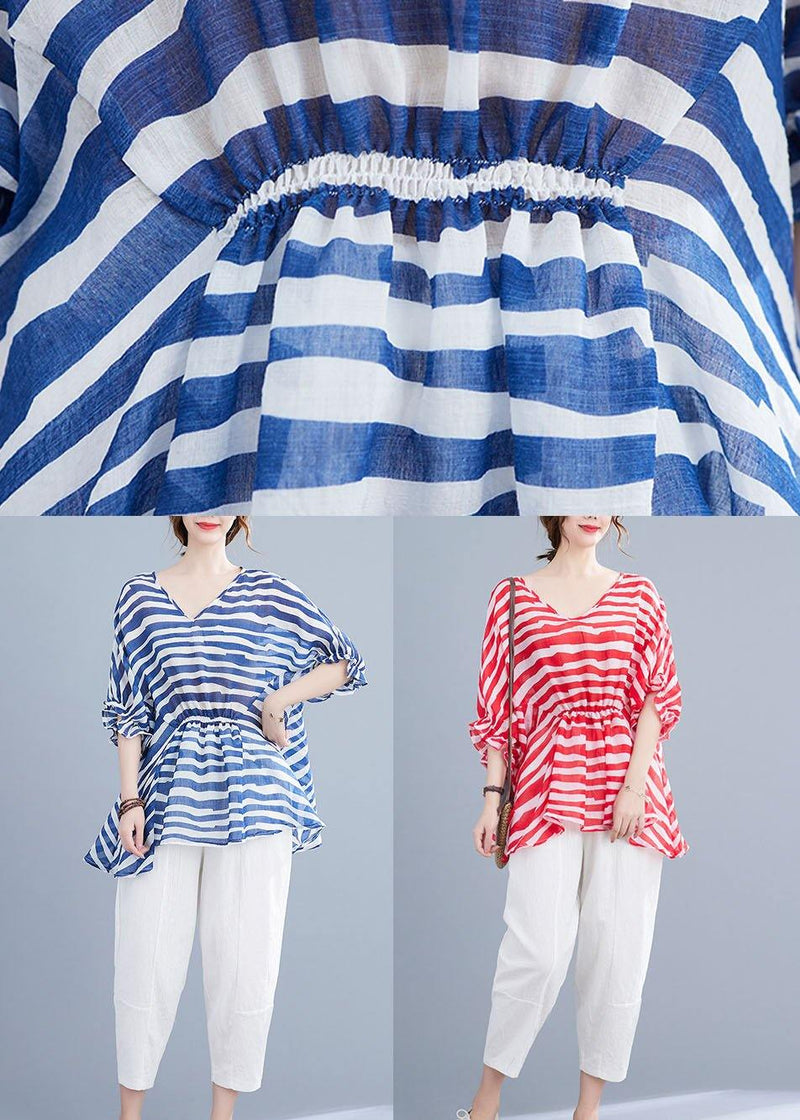 Red Print Wrinkled Summer Half Sleeve Shirt Top