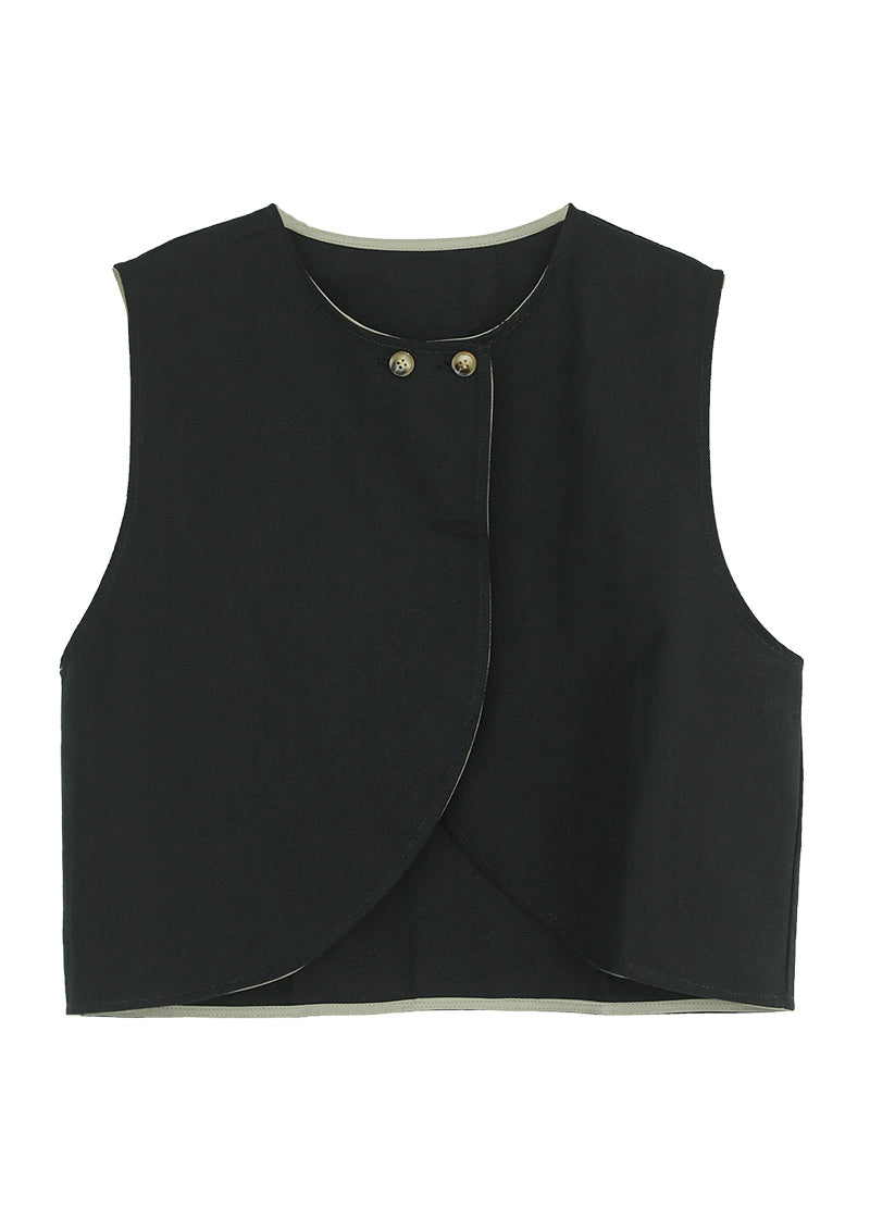 Simple Black O-neck Button Waistcoat Sleeveless