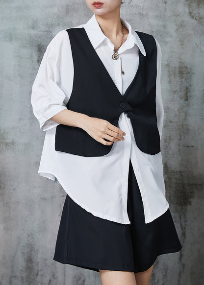Black Loose Chiffon Fake Two Piece Shirts and Shorts Two Pieces Set Oversized Summer