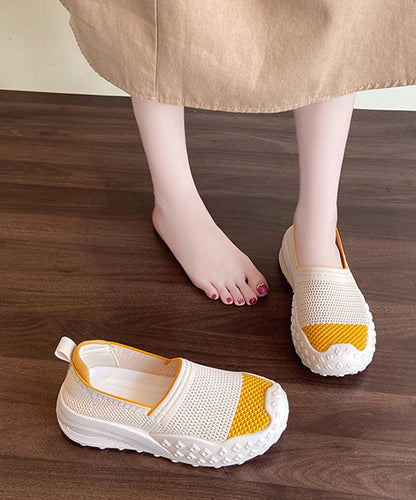 Comfy Splicing Platform Flat Shoes for Beige Yellow Breathable Mesh