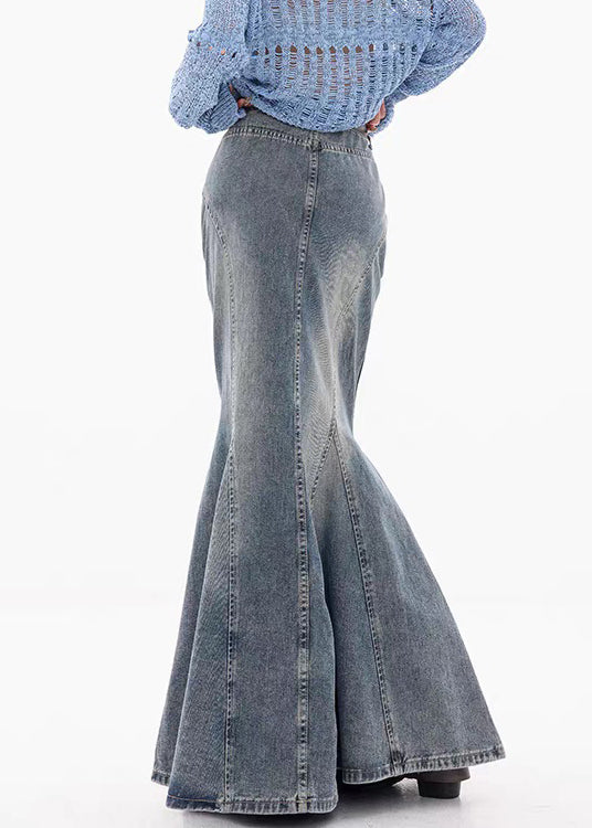 Blue Button Original Design Fishtail Denim Skirts High Waist Fall