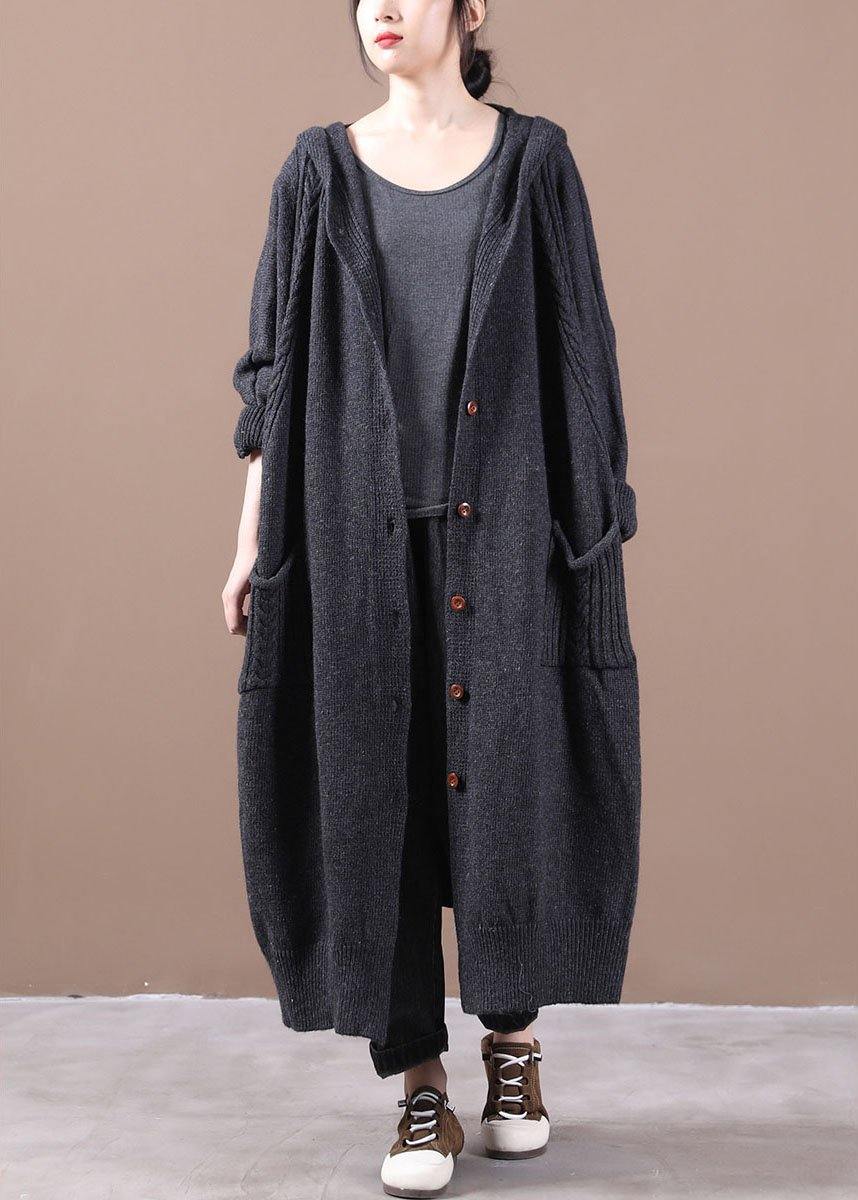Boutique Dark Grey Knitlong Sleeve Fall Long Loose Coat