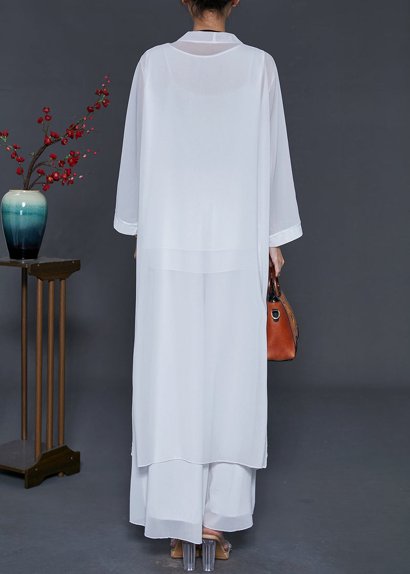 Simple White Oversized Draping Chiffon Three Piece Set Summer