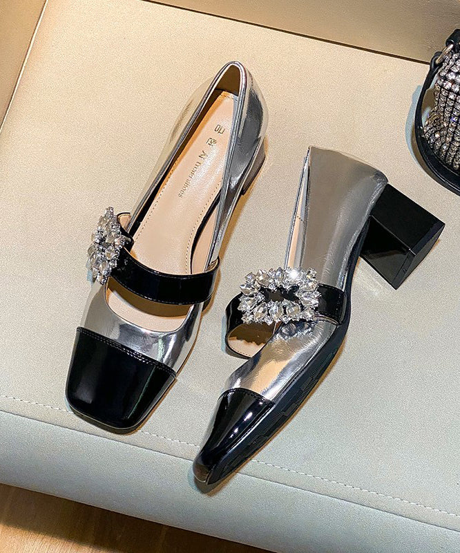 Beige Zircon Splicing Faux Leather Buckle Strap High Heels