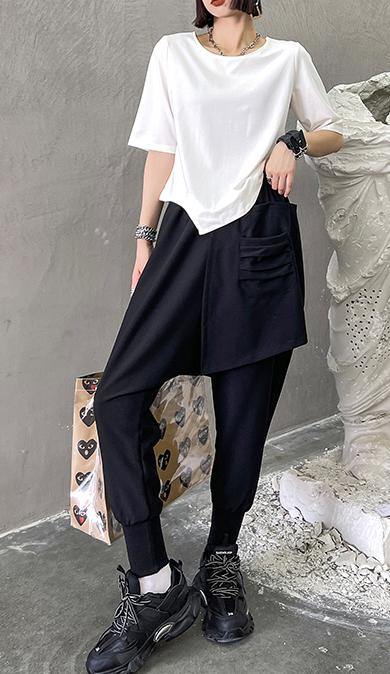 Asymmetrical Design Harem Harem Cotton Pants