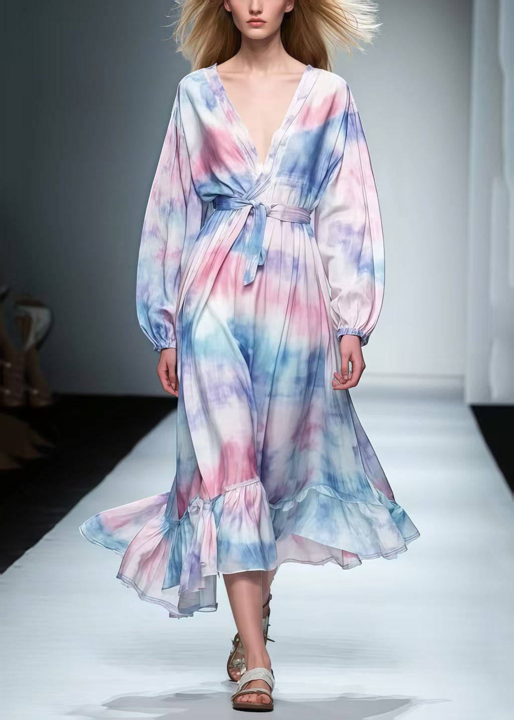 Rainbow Tie Dye Chiffon Tunic Dress Spring