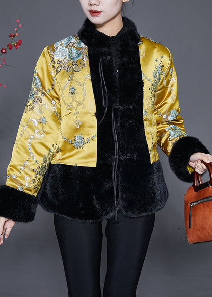 Yellow Tasseled Patchwork Faux Fur Jacket Winter