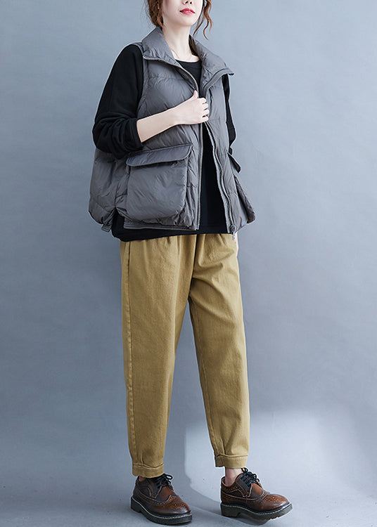 Grey Zip Up Patchwork Fine Cotton Filled Vest Sleeveless