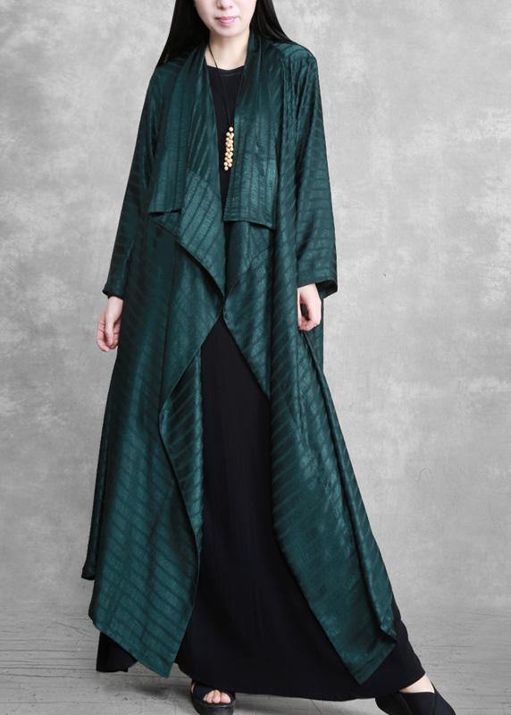 Blackish Green Striped Asymmetric Robe Dress Cardigan