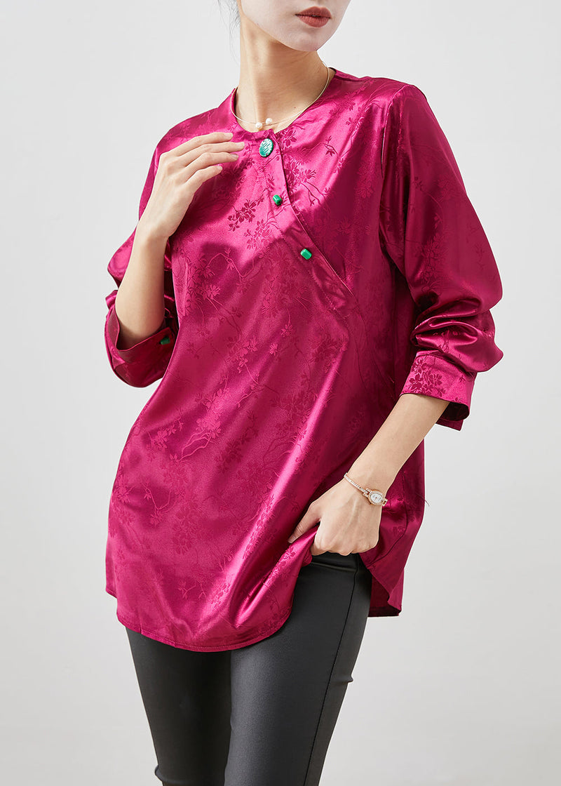 Rose Jacquard Slim Fit Silk Shirt Top Fall