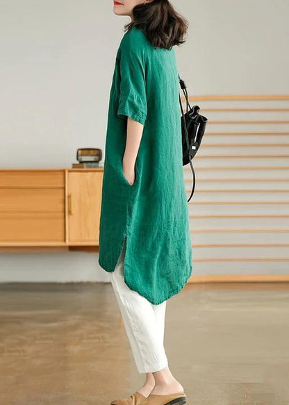 Jade Green Linen Linen Shirt Dress