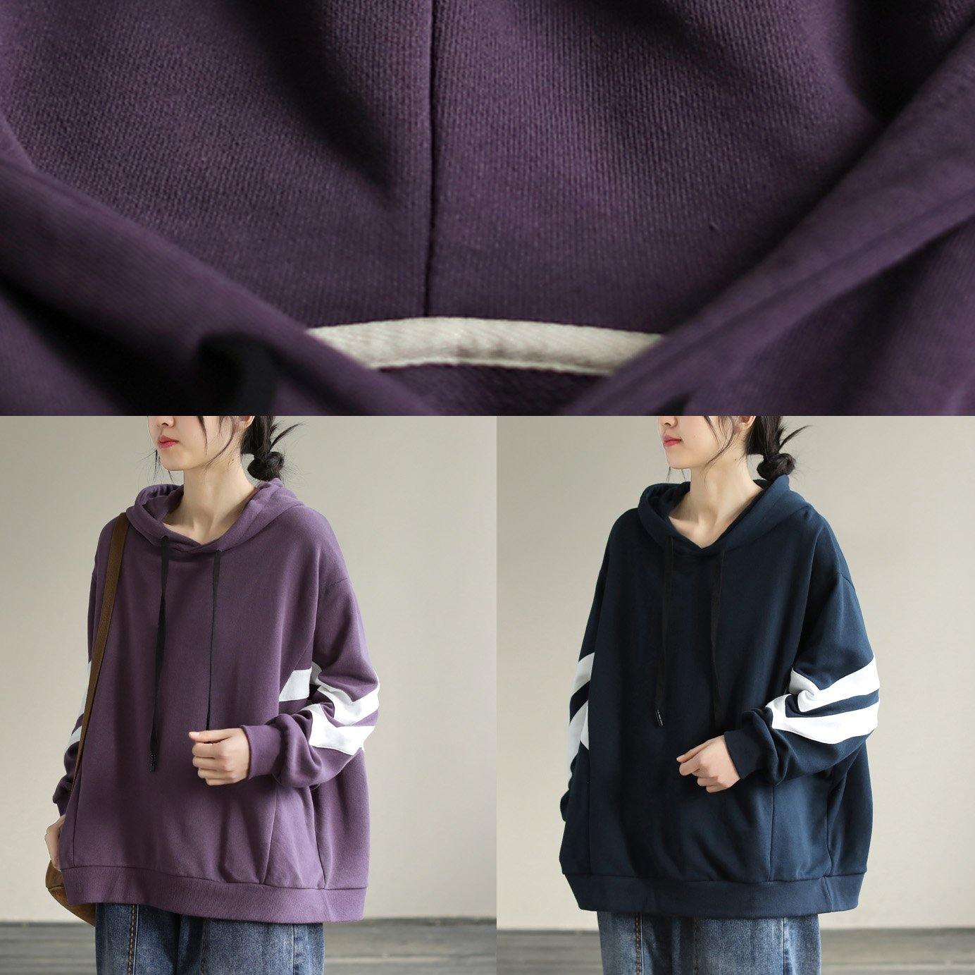 Diy Hooded Cotton Spring Linen Tops Blouses Design Navy Shirt