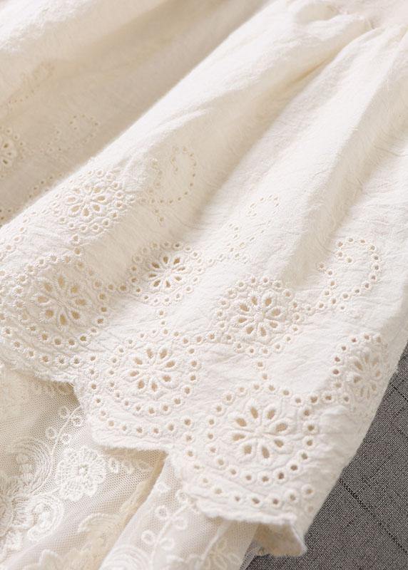 Beige Embroideried Wrinkled Patchwork Fall Tiered Skirts