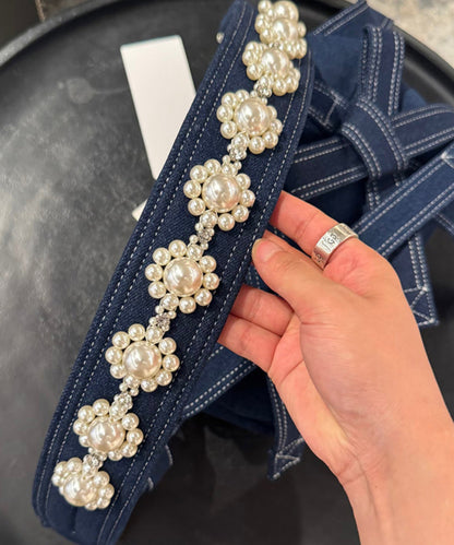 New Denim Blue Versatile Bow Pearl Shoulder Bag