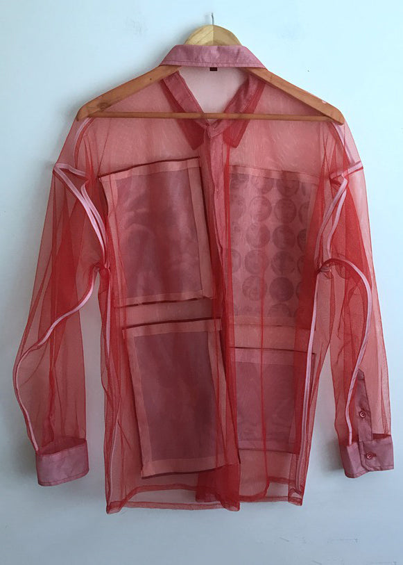 Red Peter Pan Collar Print Blouses Long Sleeve