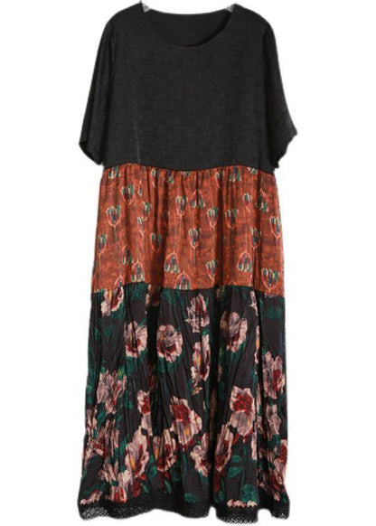 Unique Black Print Patchwork Vacation Summer Chiffon Dress