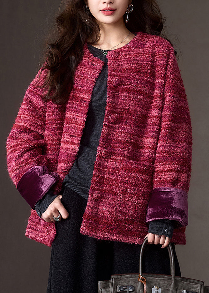 Red Patchwork Button Cashmere Down Coats Winter