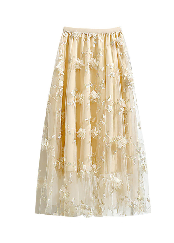 Diy Apricot Embroideried Tulle a Line Skirts Summer