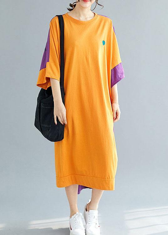 Grey Patchwork Orange Low High Graphic Summer Half Sleeve Vacation Dress